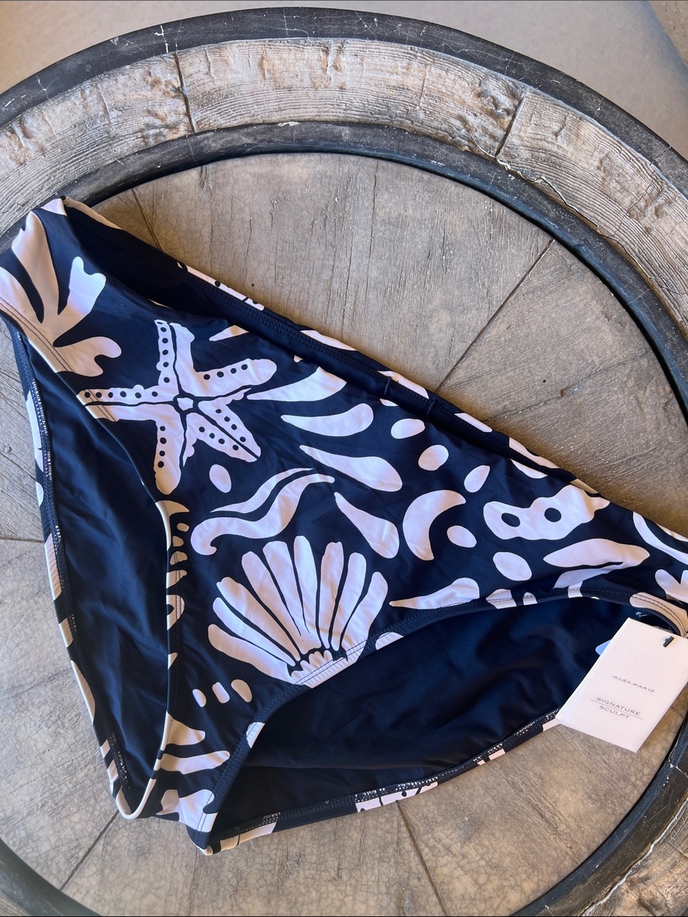 Alex Marie Navy and White Seashell Print Bikini Bottoms b25